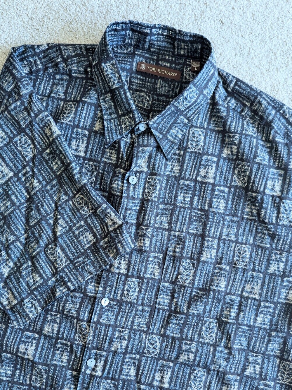 Tori Richard Men's Short Sleeve Geometric Tropical Aloha 100% Cotton Shirt Sz L